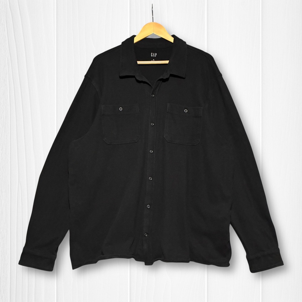 Gap Cotton Stretch Utility Long Sleeve Heavy Shirt Shacket Mens XL Black